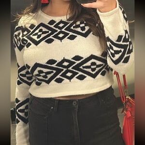 Geometric Black and White Sweater